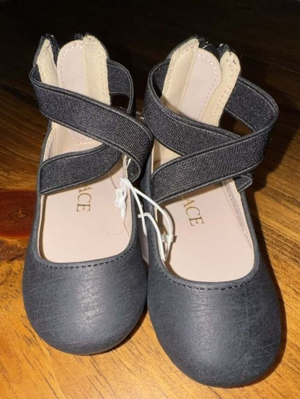The Children's Place Girls Black Elastic Cross Strap Ballet Flats